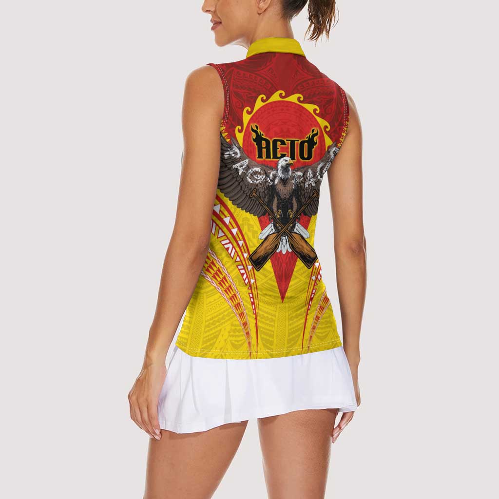 American Samoa Fautasi Race Women Sleeveless Polo Shirt Pago Pago-Aeto Samoan Tattoo and Eagle