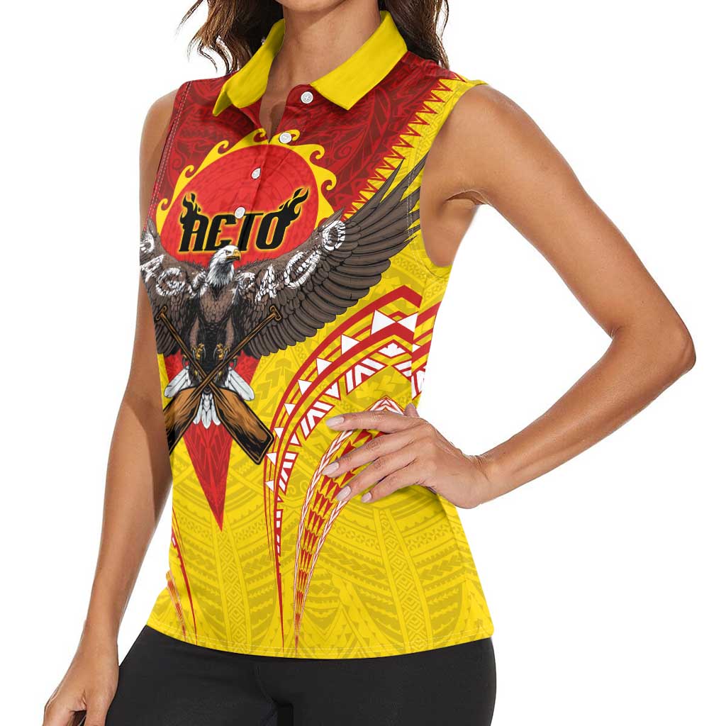 American Samoa Fautasi Race Women Sleeveless Polo Shirt Pago Pago-Aeto Samoan Tattoo and Eagle