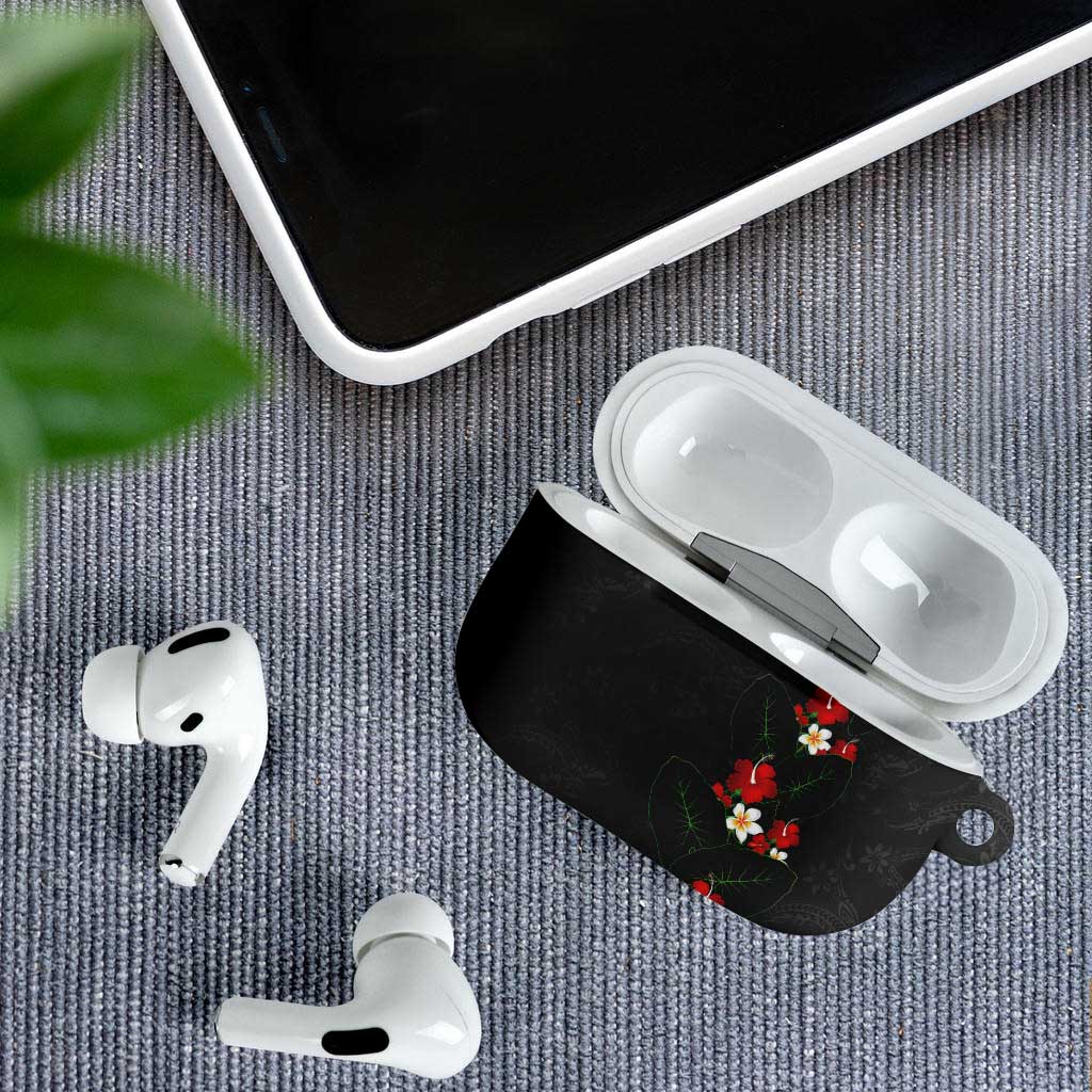Hawaiian Taro Leaves-Hibiscus and Plumeria AirPods Case Floral Tribal Tattoo Motif
