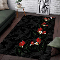 Hawaiian Taro Leaves-Hibiscus and Plumeria Area Rug Floral Tribal Tattoo Motif