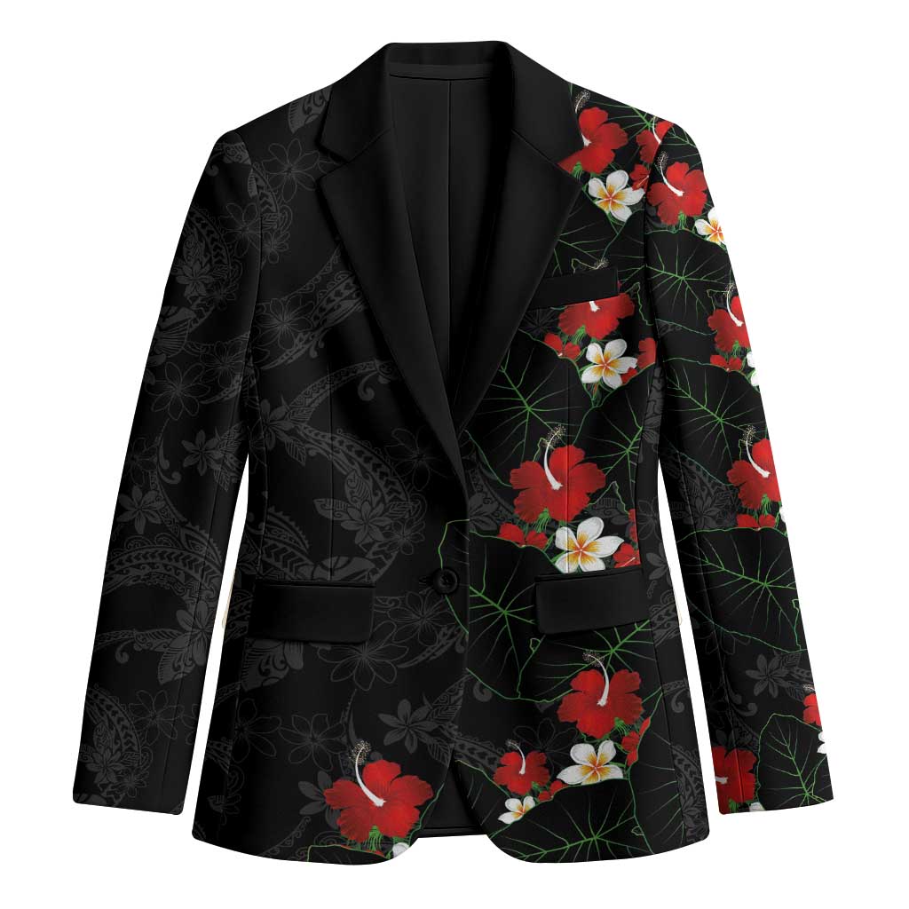 Hawaiian Taro Leaves-Hibiscus and Plumeria Blazer Floral Tribal Tattoo Motif