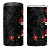 Hawaiian Taro Leaves-Hibiscus and Plumeria 4 in 1 Can Cooler Tumbler Floral Tribal Tattoo Motif
