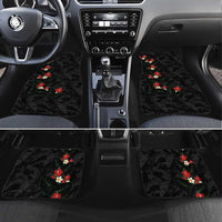Hawaiian Taro Leaves-Hibiscus and Plumeria Car Mats Floral Tribal Tattoo Motif LT03 Set 4pcs Black - Polynesian Pride
