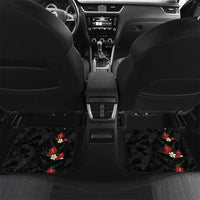 Hawaiian Taro Leaves-Hibiscus and Plumeria Car Mats Floral Tribal Tattoo Motif LT03 Set 2pcs - Back Black - Polynesian Pride