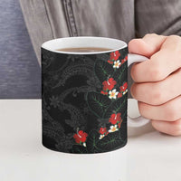Hawaiian Taro Leaves-Hibiscus and Plumeria Ceramic Mug Floral Tribal Tattoo Motif LT03 - Polynesian Pride