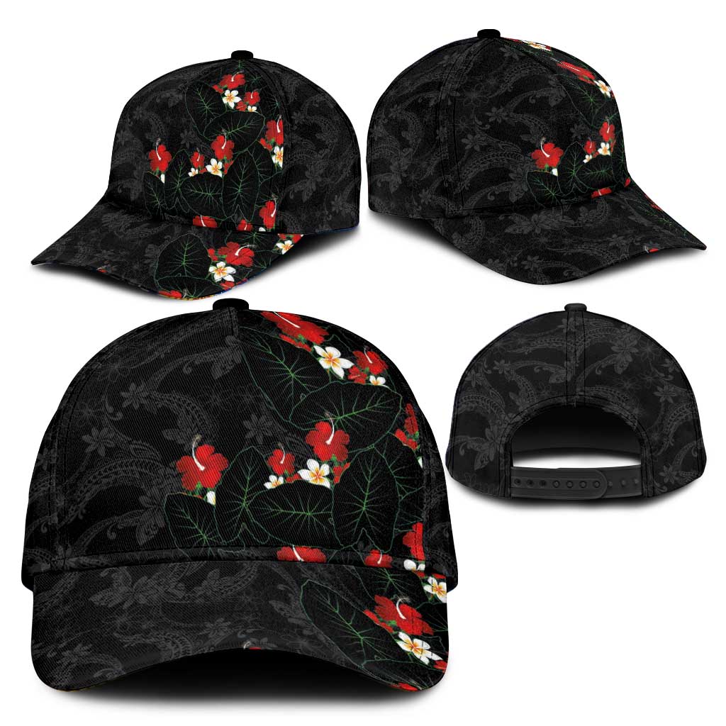 Hawaiian Taro Leaves-Hibiscus and Plumeria Classic Cap Floral Tribal Tattoo Motif