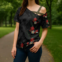 Hawaiian Taro Leaves-Hibiscus and Plumeria Cross Shoulder Shirt Floral Tribal Tattoo Motif