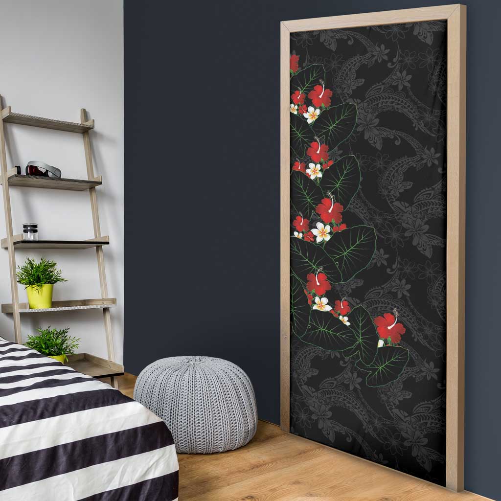 Hawaiian Taro Leaves-Hibiscus and Plumeria Door Cover Floral Tribal Tattoo Motif