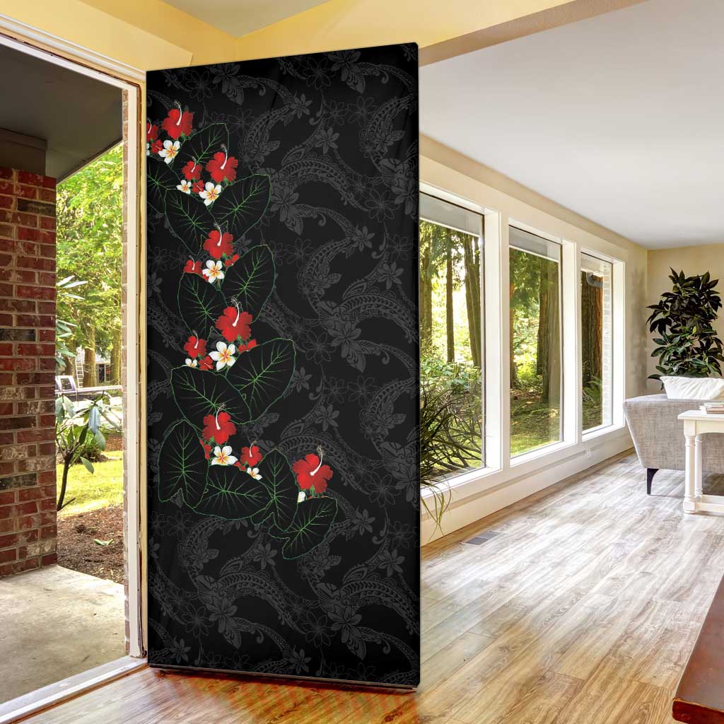 Hawaiian Taro Leaves-Hibiscus and Plumeria Door Cover Floral Tribal Tattoo Motif