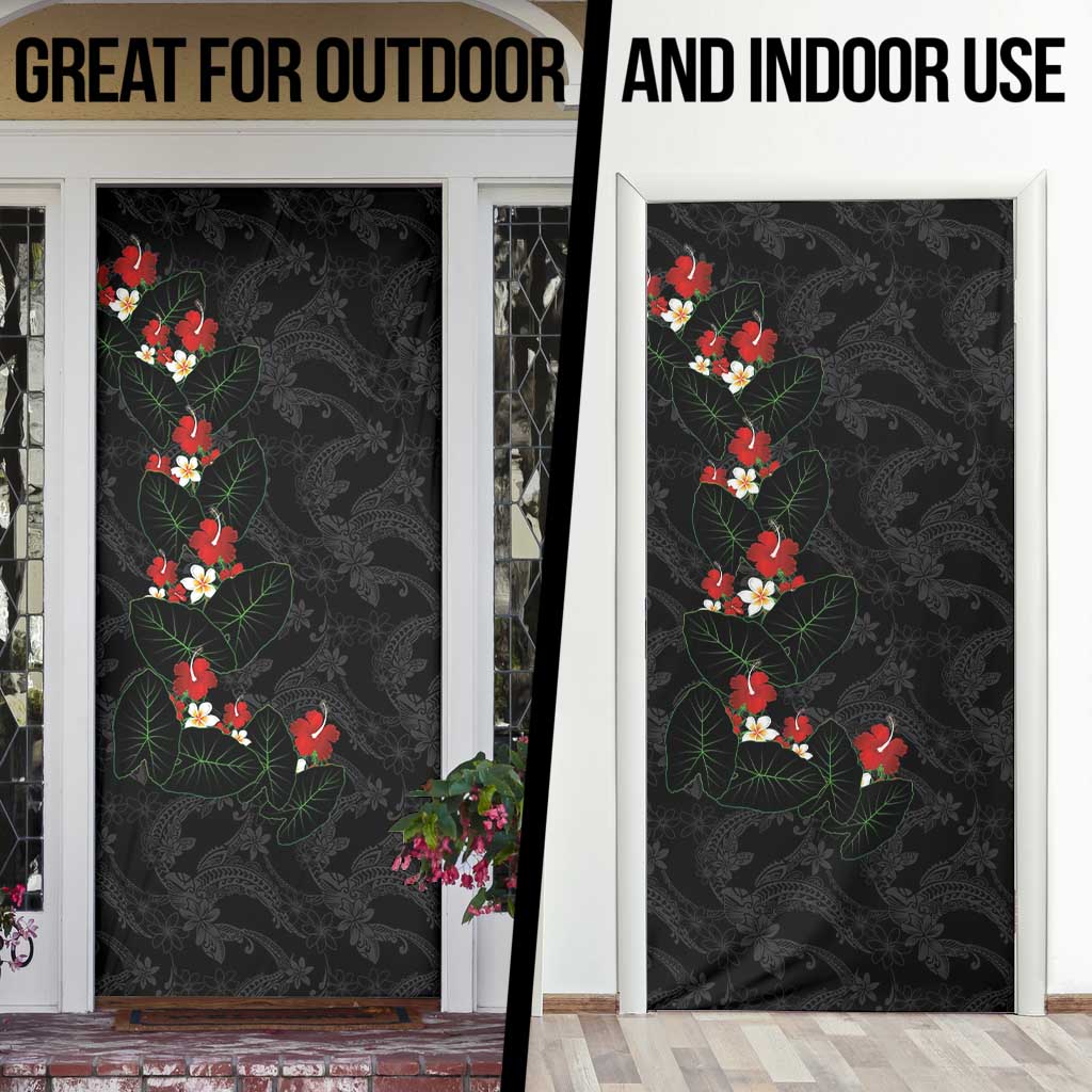 Hawaiian Taro Leaves-Hibiscus and Plumeria Door Cover Floral Tribal Tattoo Motif