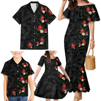 Hawaiian Taro Leaves-Hibiscus and Plumeria Family Matching Mermaid Dress and Hawaiian Shirt Floral Tribal Tattoo Motif LT03 - Polynesian Pride