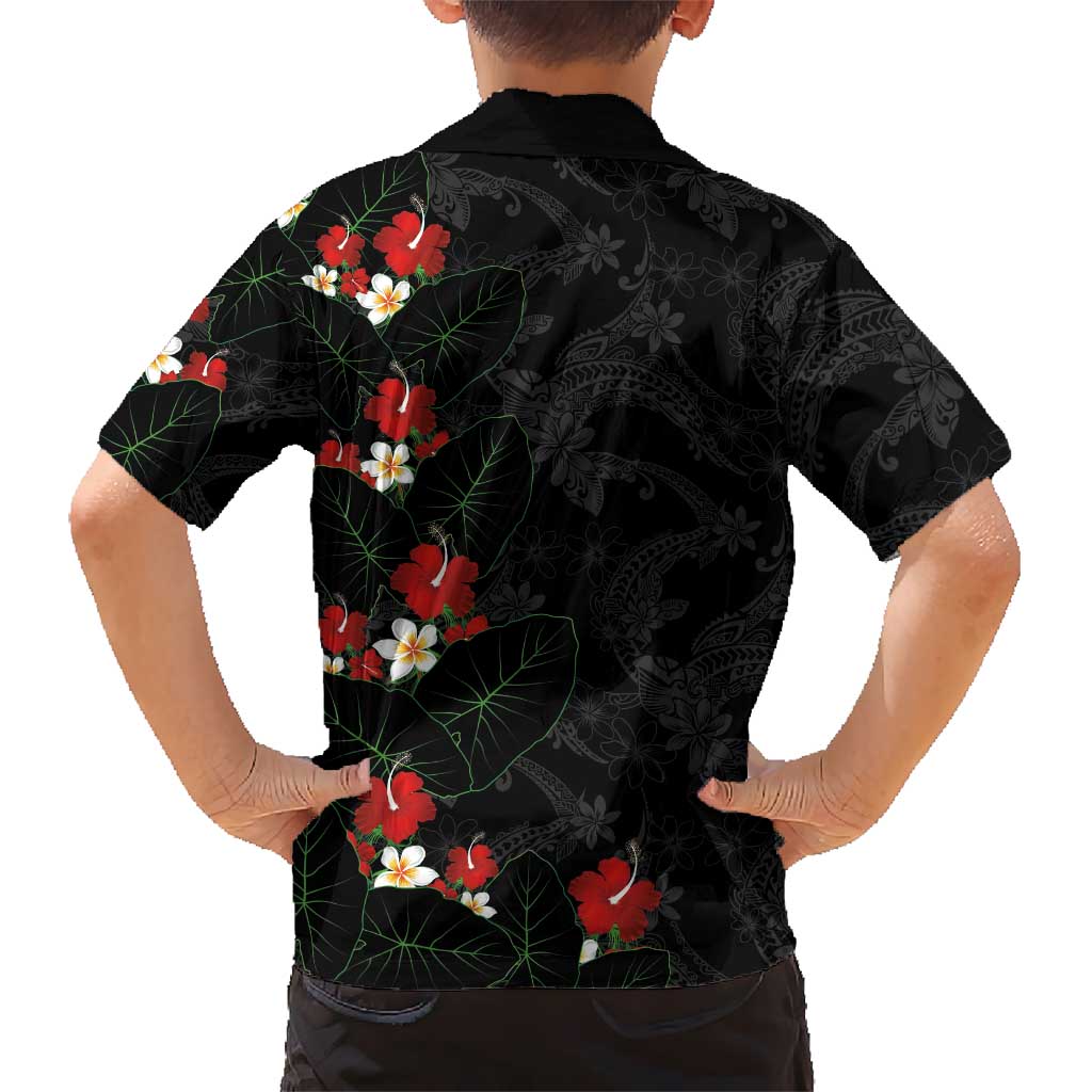 Hawaiian Taro Leaves-Hibiscus and Plumeria Family Matching Puletasi and Hawaiian Shirt Floral Tribal Tattoo Motif LT03 - Polynesian Pride