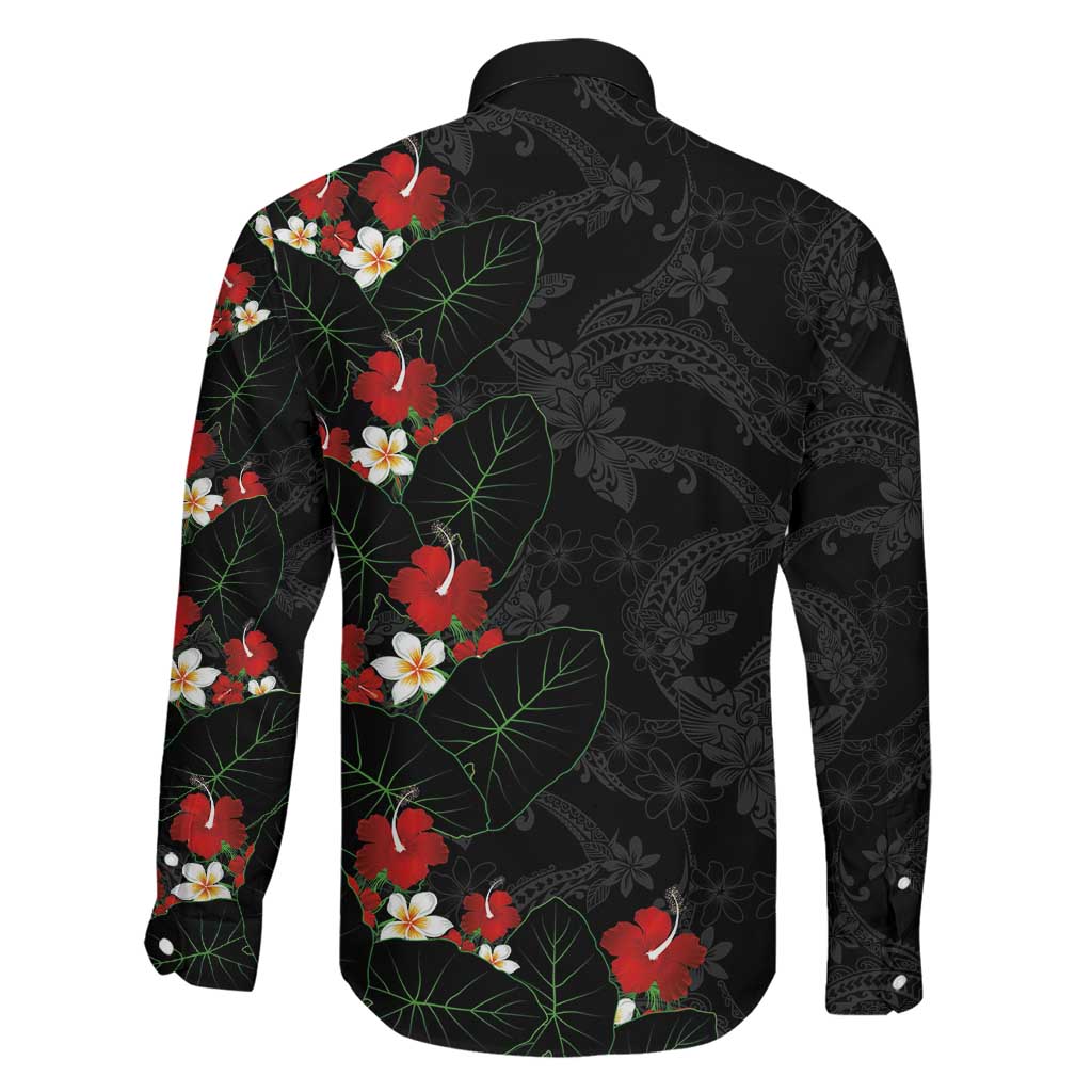 Hawaiian Taro Leaves-Hibiscus and Plumeria Family Matching Puletasi and Hawaiian Shirt Floral Tribal Tattoo Motif LT03 - Polynesian Pride