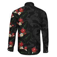 Hawaiian Taro Leaves-Hibiscus and Plumeria Family Matching Puletasi and Hawaiian Shirt Floral Tribal Tattoo Motif LT03 - Polynesian Pride
