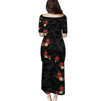 Hawaiian Taro Leaves-Hibiscus and Plumeria Family Matching Puletasi and Hawaiian Shirt Floral Tribal Tattoo Motif LT03 - Polynesian Pride
