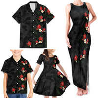 Hawaiian Taro Leaves-Hibiscus and Plumeria Family Matching Tank Maxi Dress and Hawaiian Shirt Floral Tribal Tattoo Motif