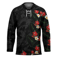 Hawaiian Taro Leaves-Hibiscus and Plumeria Hockey Jersey Floral Tribal Tattoo Motif