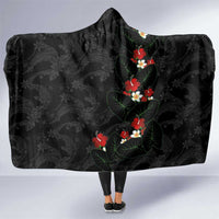 Hawaiian Taro Leaves-Hibiscus and Plumeria Hooded Blanket Floral Tribal Tattoo Motif