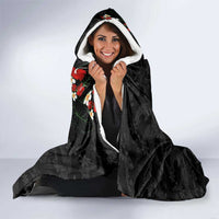 Hawaiian Taro Leaves-Hibiscus and Plumeria Hooded Blanket Floral Tribal Tattoo Motif