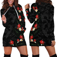 Hawaiian Taro Leaves-Hibiscus and Plumeria Hoodie Dress Floral Tribal Tattoo Motif