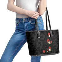 Hawaiian Taro Leaves-Hibiscus and Plumeria Leather Tote Bag Floral Tribal Tattoo Motif LT03 - Polynesian Pride