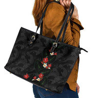 Hawaiian Taro Leaves-Hibiscus and Plumeria Leather Tote Bag Floral Tribal Tattoo Motif LT03 - Polynesian Pride