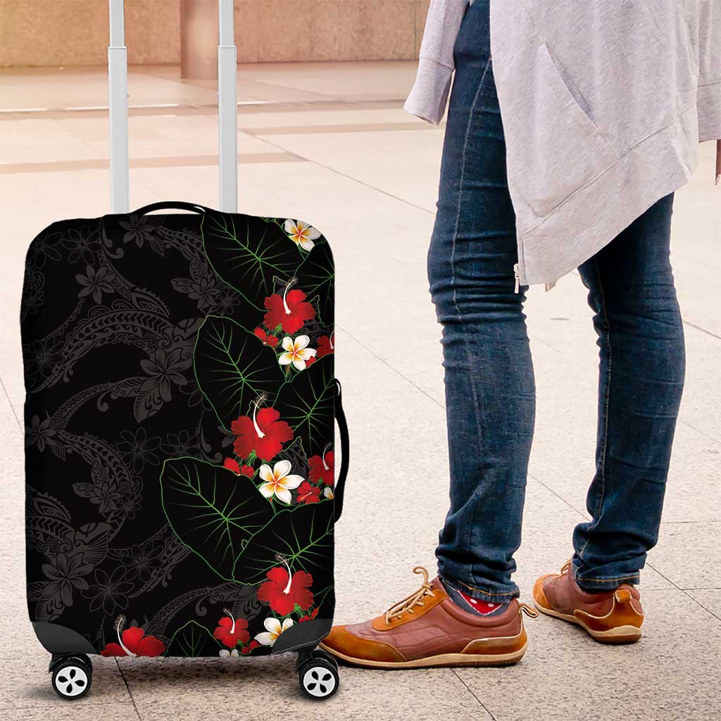 Hawaiian Taro Leaves-Hibiscus and Plumeria Luggage Cover Floral Tribal Tattoo Motif