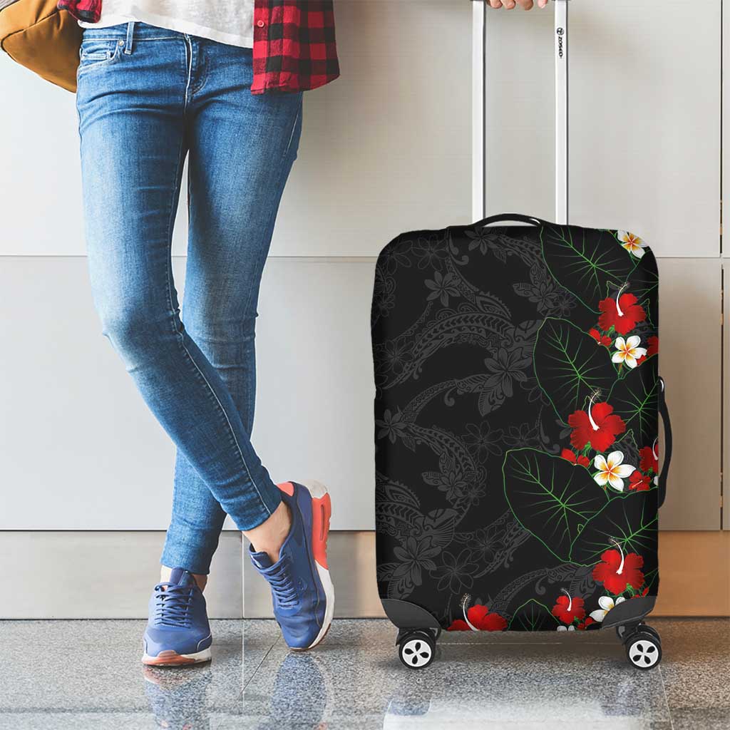 Hawaiian Taro Leaves-Hibiscus and Plumeria Luggage Cover Floral Tribal Tattoo Motif