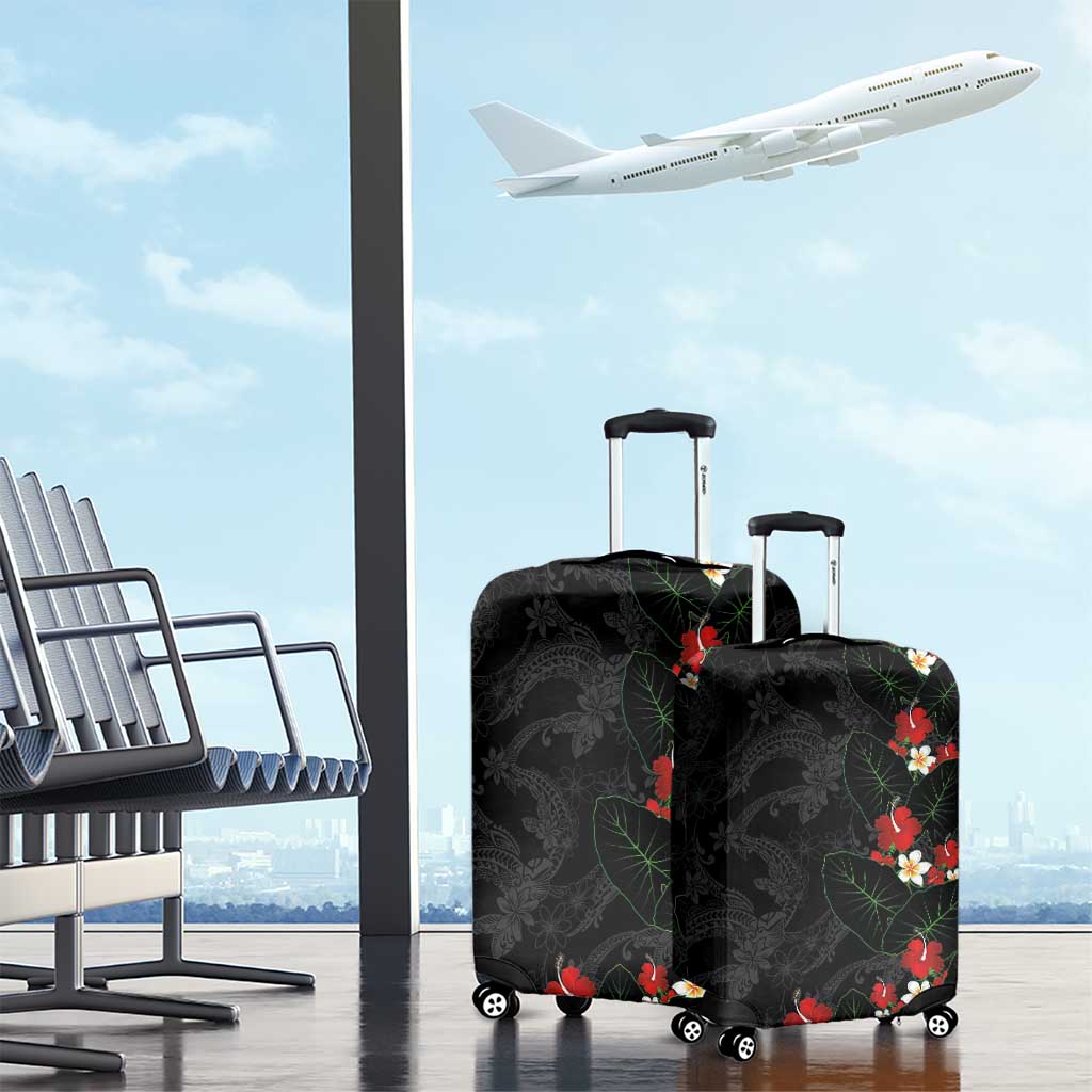 Hawaiian Taro Leaves-Hibiscus and Plumeria Luggage Cover Floral Tribal Tattoo Motif