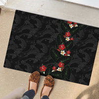 Hawaiian Taro Leaves-Hibiscus and Plumeria Rubber Doormat Floral Tribal Tattoo Motif