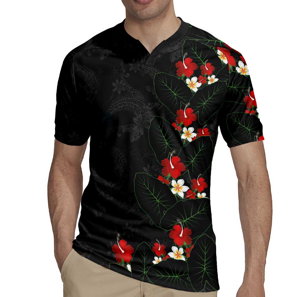 Hawaiian Taro Leaves-Hibiscus and Plumeria Rugby Jersey Floral Tribal Tattoo Motif