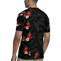 Hawaiian Taro Leaves-Hibiscus and Plumeria Rugby Jersey Floral Tribal Tattoo Motif