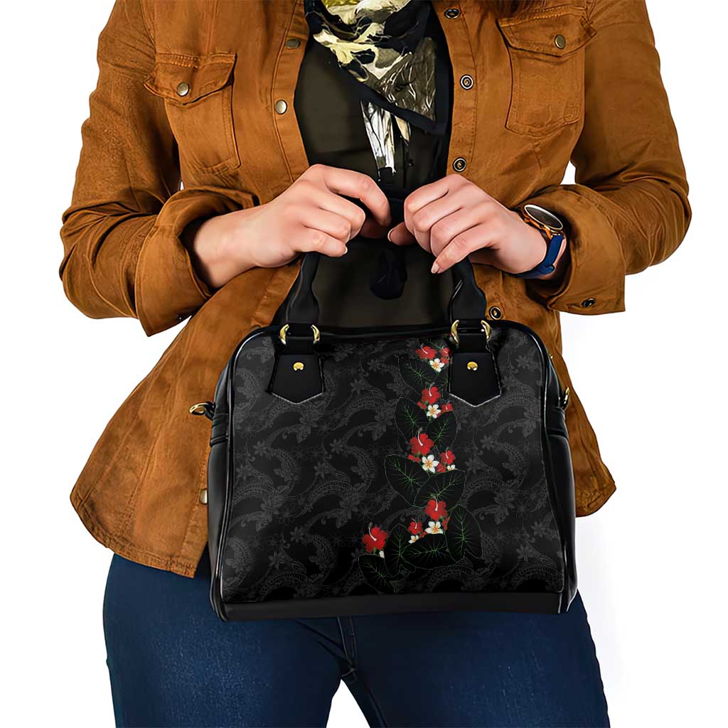 Hawaiian Taro Leaves-Hibiscus and Plumeria Shoulder Handbag Floral Tribal Tattoo Motif