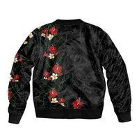 Hawaiian Taro Leaves-Hibiscus and Plumeria Sleeve Zip Bomber Jacket Floral Tribal Tattoo Motif