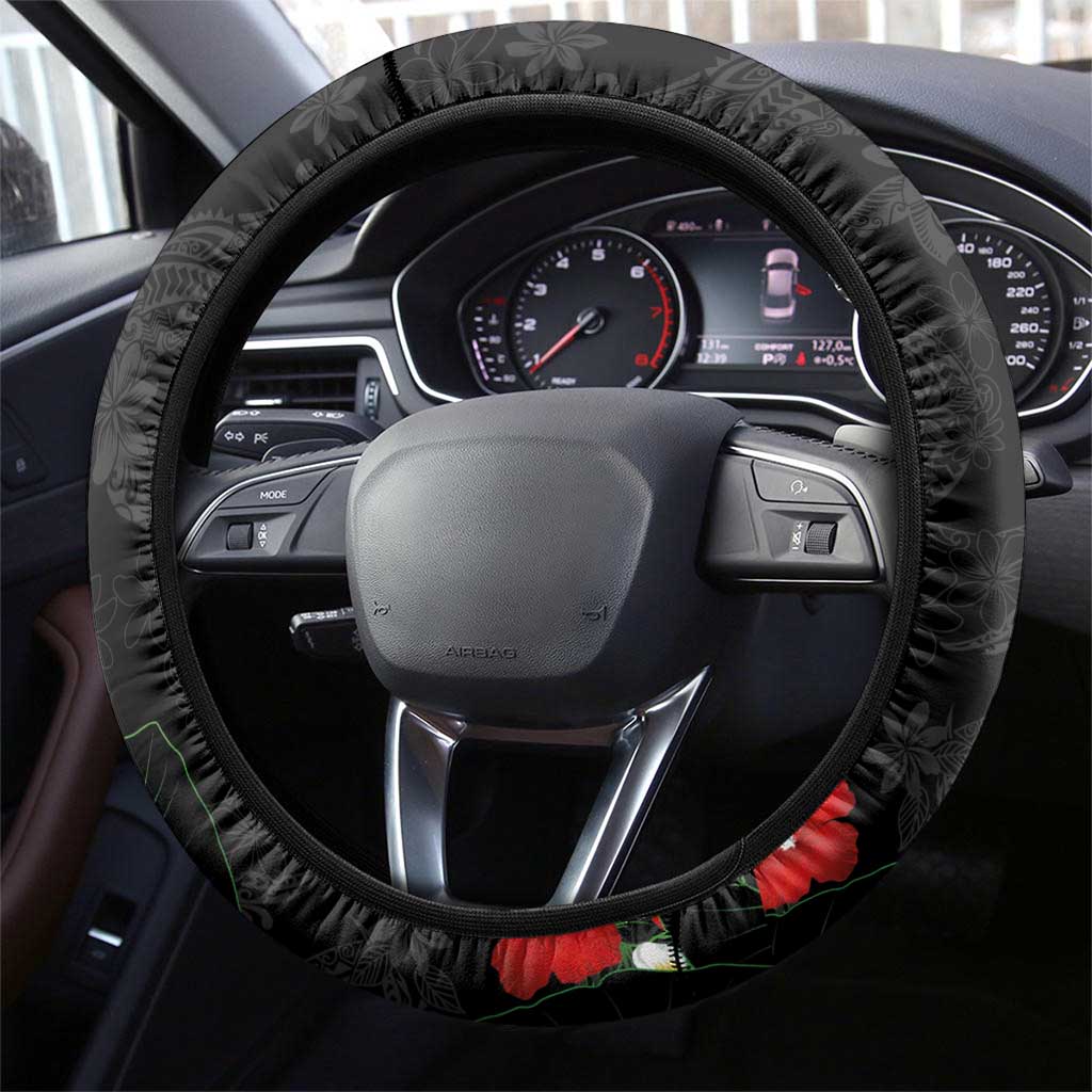 Hawaiian Taro Leaves-Hibiscus and Plumeria Steering Wheel Cover Floral Tribal Tattoo Motif