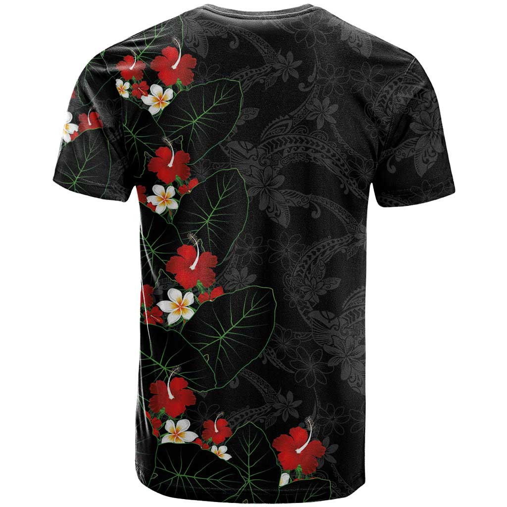 Hawaiian Taro Leaves-Hibiscus and Plumeria T Shirt Floral Tribal Tattoo Motif
