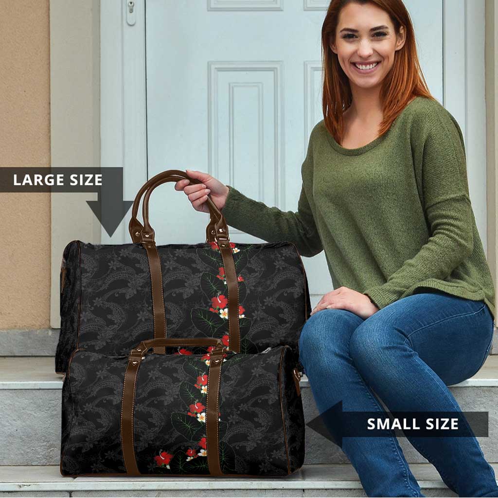 Hawaiian Taro Leaves-Hibiscus and Plumeria Travel Bag Floral Tribal Tattoo Motif