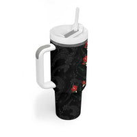 Hawaiian Taro Leaves-Hibiscus and Plumeria Tumbler With Handle Floral Tribal Tattoo Motif