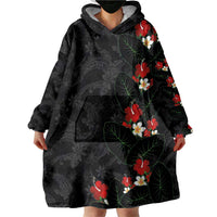 Hawaiian Taro Leaves-Hibiscus and Plumeria Wearable Blanket Hoodie Floral Tribal Tattoo Motif