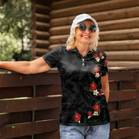 Hawaiian Taro Leaves-Hibiscus and Plumeria Women Polo Shirt Floral Tribal Tattoo Motif