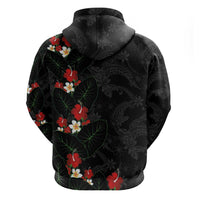 Hawaiian Taro Leaves-Hibiscus and Plumeria Zip Hoodie Floral Tribal Tattoo Motif