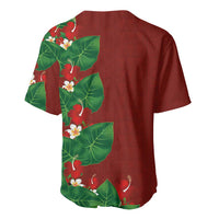 Hawaiian Taro Leaves-Hibiscus and Plumeria Baseball Jersey Polynesian Art-Kakau Tattoo Red LT03 - Polynesian Pride