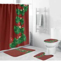 Hawaiian Taro Leaves-Hibiscus and Plumeria Bathroom Set Polynesian Art-Kakau Tattoo Red LT03 Bathroom Set (4 pcs) Red - Polynesian Pride