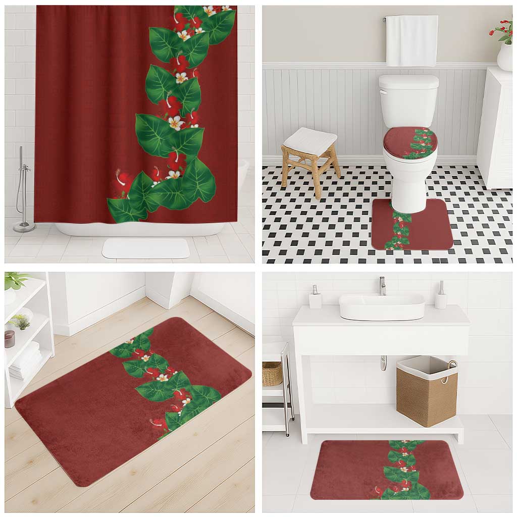 Hawaiian Taro Leaves-Hibiscus and Plumeria Bathroom Set Polynesian Art-Kakau Tattoo Red LT03 - Polynesian Pride