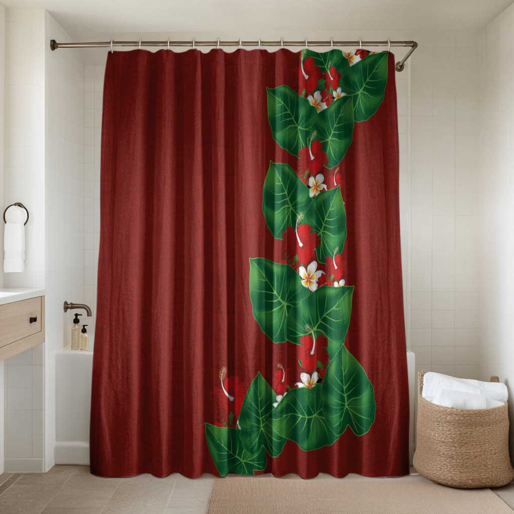 Hawaiian Taro Leaves-Hibiscus and Plumeria Bathroom Set Polynesian Art-Kakau Tattoo Red LT03 Shower Curtain Only Red - Polynesian Pride