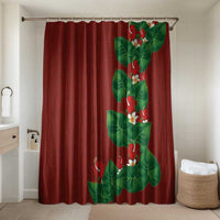 Hawaiian Taro Leaves-Hibiscus and Plumeria Bathroom Set Polynesian Art-Kakau Tattoo Red LT03 Shower Curtain Only Red - Polynesian Pride