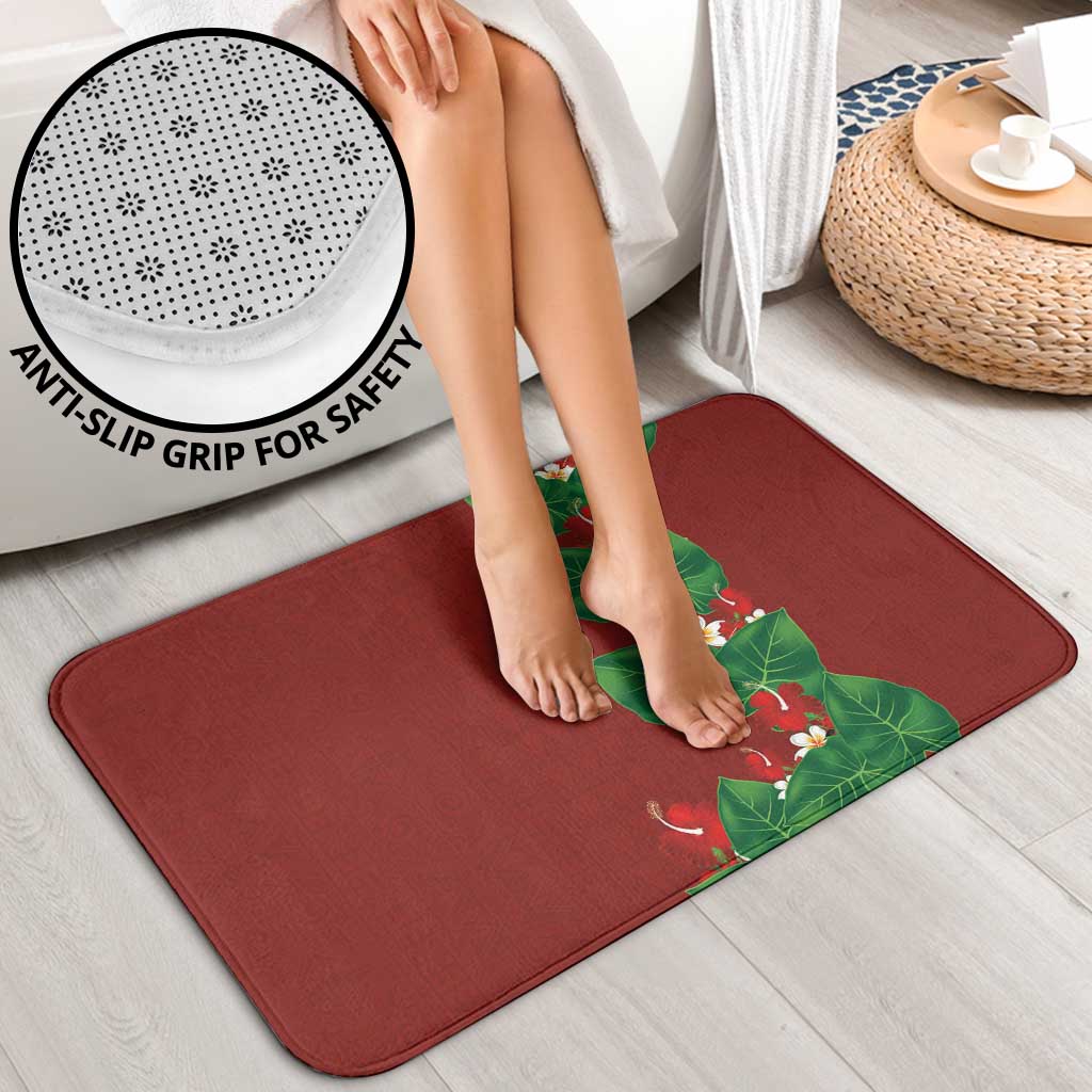 Hawaiian Taro Leaves-Hibiscus and Plumeria Bathroom Set Polynesian Art-Kakau Tattoo Red LT03 - Polynesian Pride