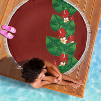 Hawaiian Taro Leaves-Hibiscus and Plumeria Beach Blanket Polynesian Art-Kakau Tattoo Red
