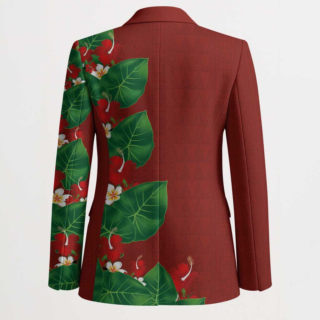 Hawaiian Taro Leaves-Hibiscus and Plumeria Blazer Polynesian Art-Kakau Tattoo Red