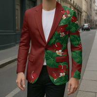 Hawaiian Taro Leaves-Hibiscus and Plumeria Blazer Polynesian Art-Kakau Tattoo Red
